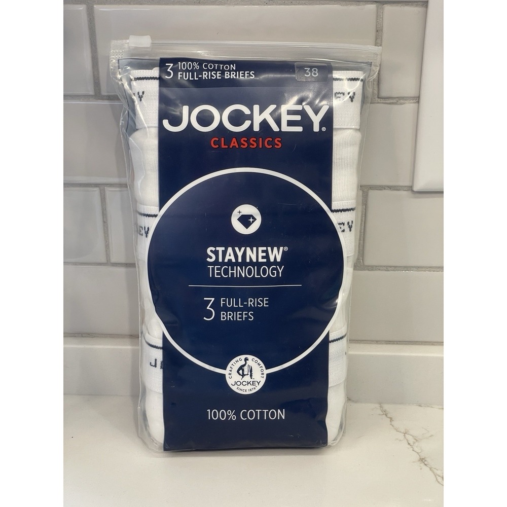 Jockey Classics Full-Rise‎ Briefs Men Size 38 Cotton White 3 Pair Stay Dry New